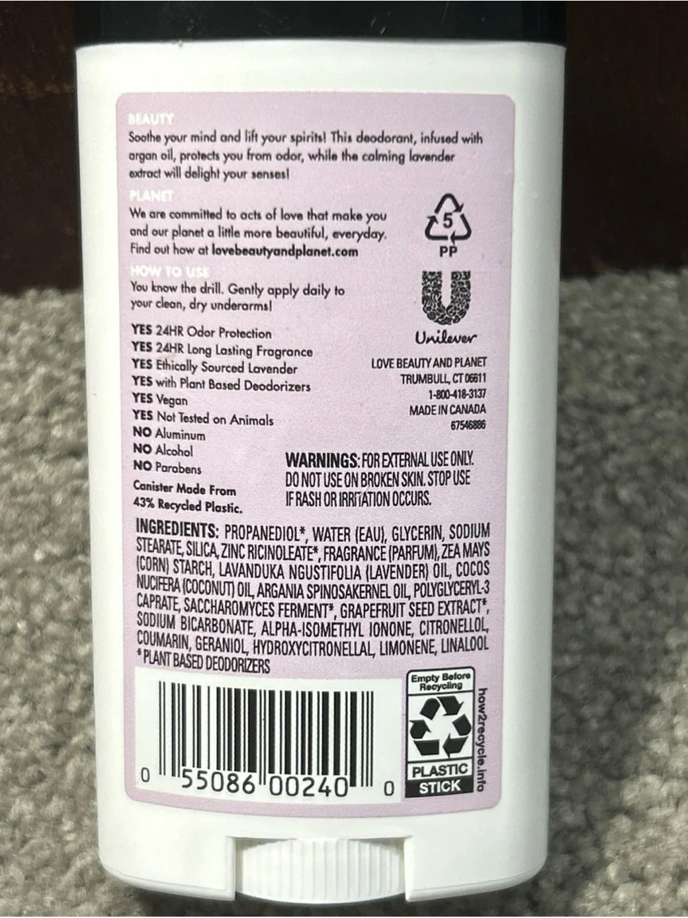 Love Beauty and Planet Argan Oil & Lavender Relaxing Deodorant 2.95oz